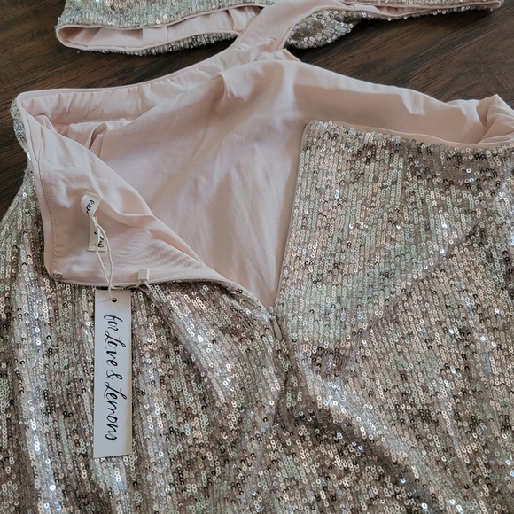 NWT For Love & Lemons Candice Maxi Dress Sequin Cutout Open Back High Slit Large - Picture 11 of 13